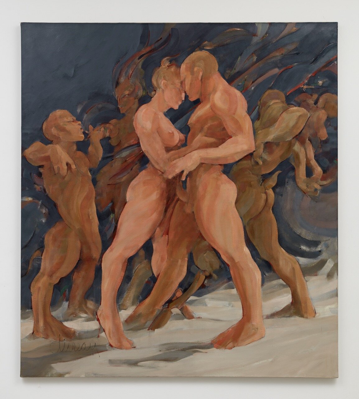 George Dureau, <i>Dance For Six Street Dance at Comus Parade</i>, 1988/90. Oil on canvas, 88 x 80 1/2 in (223.5 x 204.5 cm)